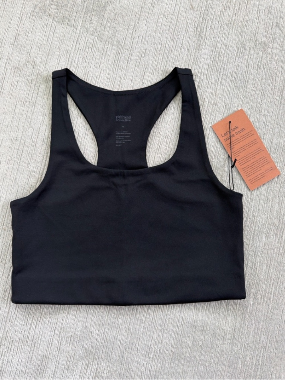Girlfriend Collective Black Compression Sports Bra Size M NW